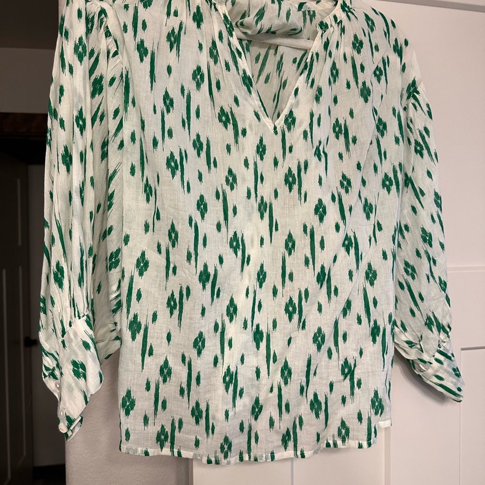 Green and White Patterned Women's Top by velvet. Size M
